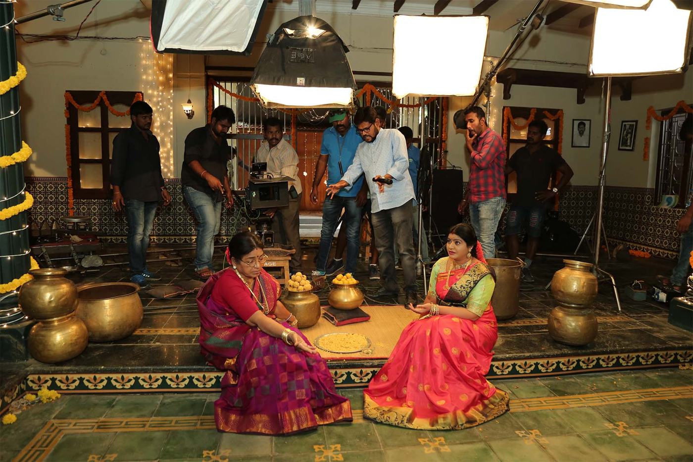 Large commercial set with crew and lights